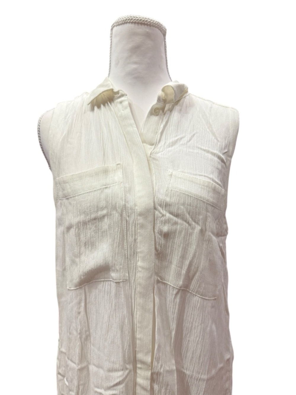 Anthropologie HD in Paris White Sleeveless Tunic Top XS Semi Sheer Button Front - Picture 6 of 11
